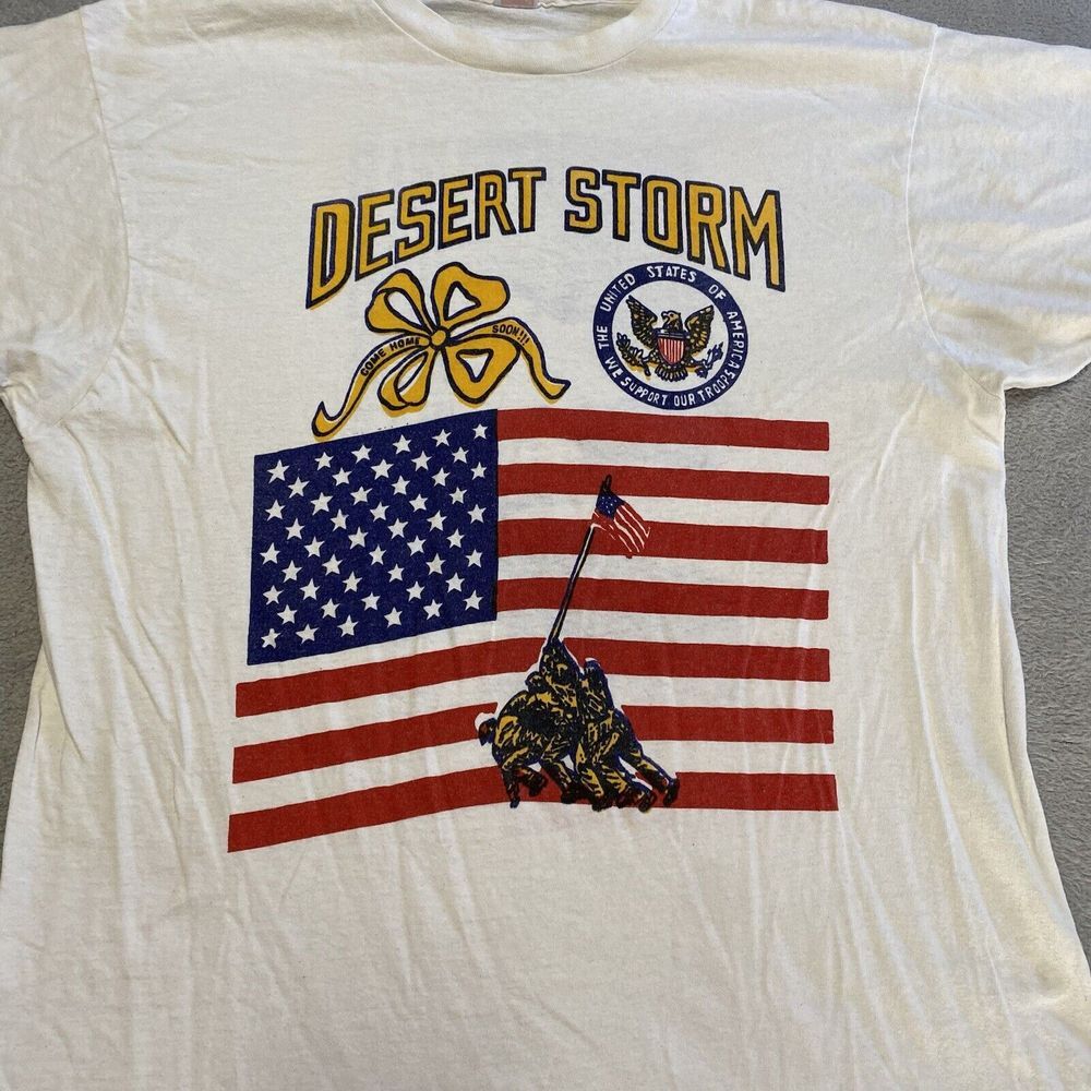 Vintage Desert Storm T Shirt XL White Graphic Double Sided Single Stitch 90s USA